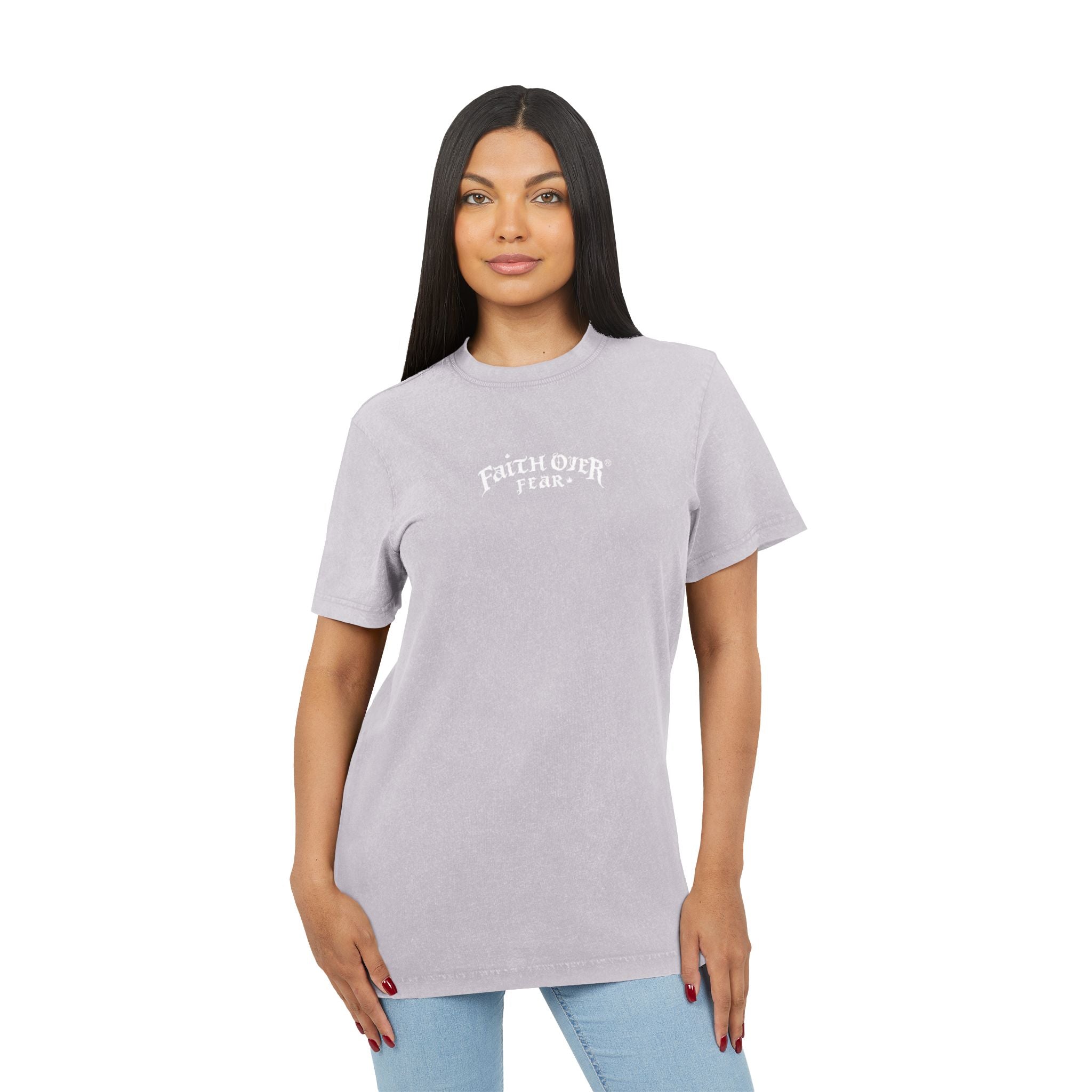 Faith over Fear (White) - Acid Washed Tee