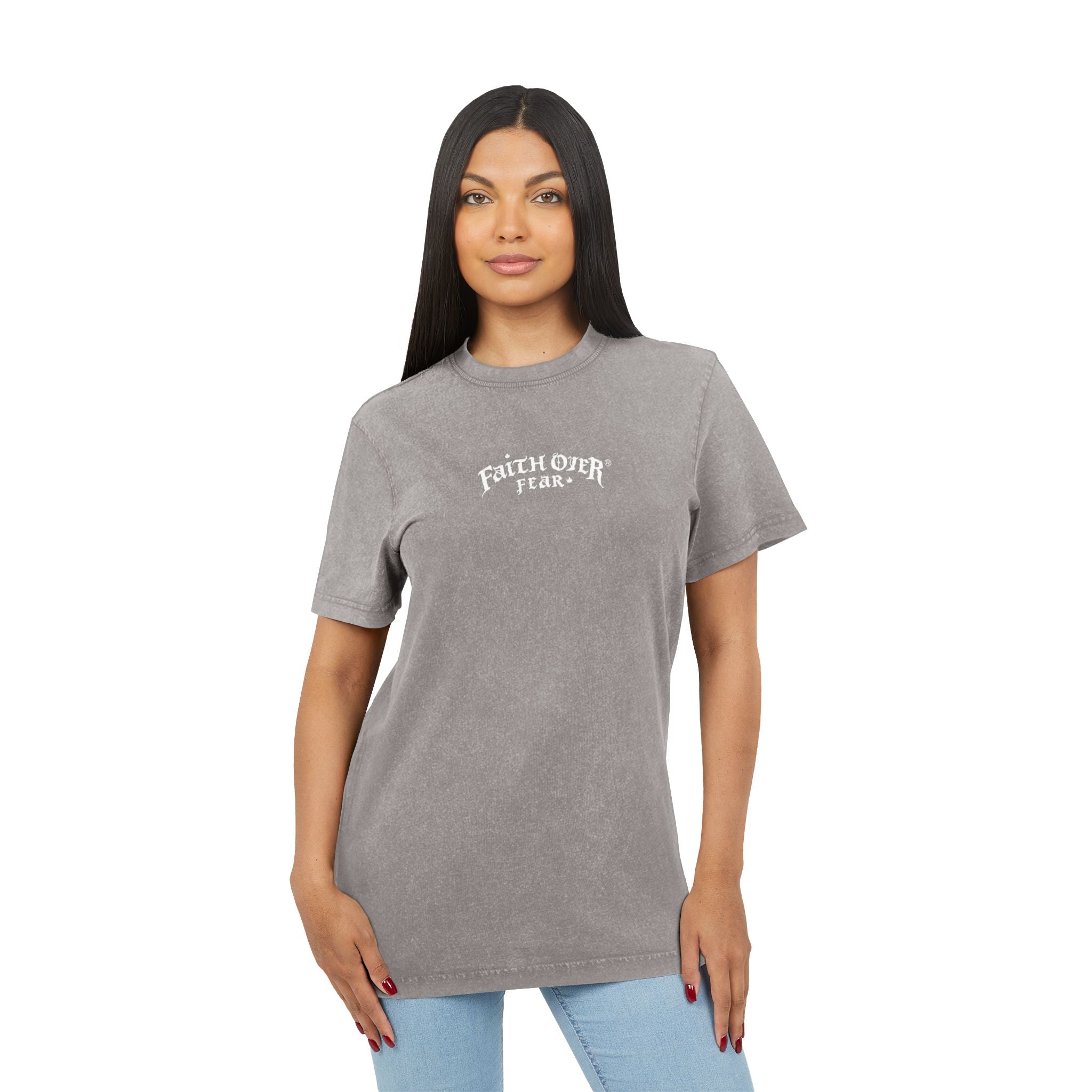 Faith over Fear (White) - Acid Washed Tee