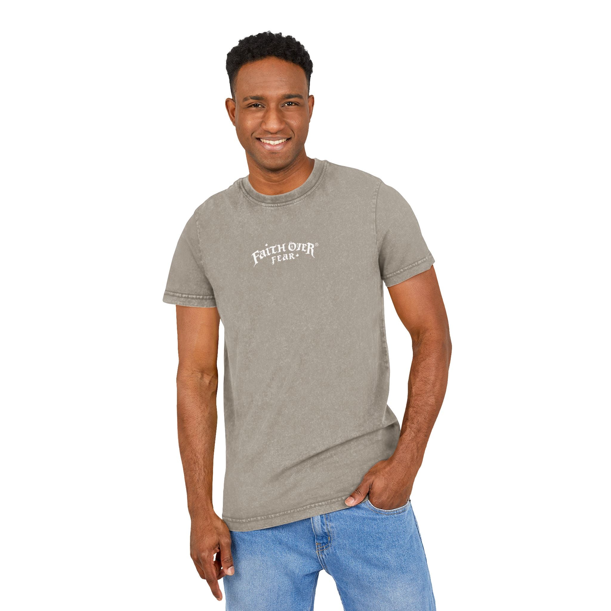 Faith over Fear (White) - Acid Washed Tee