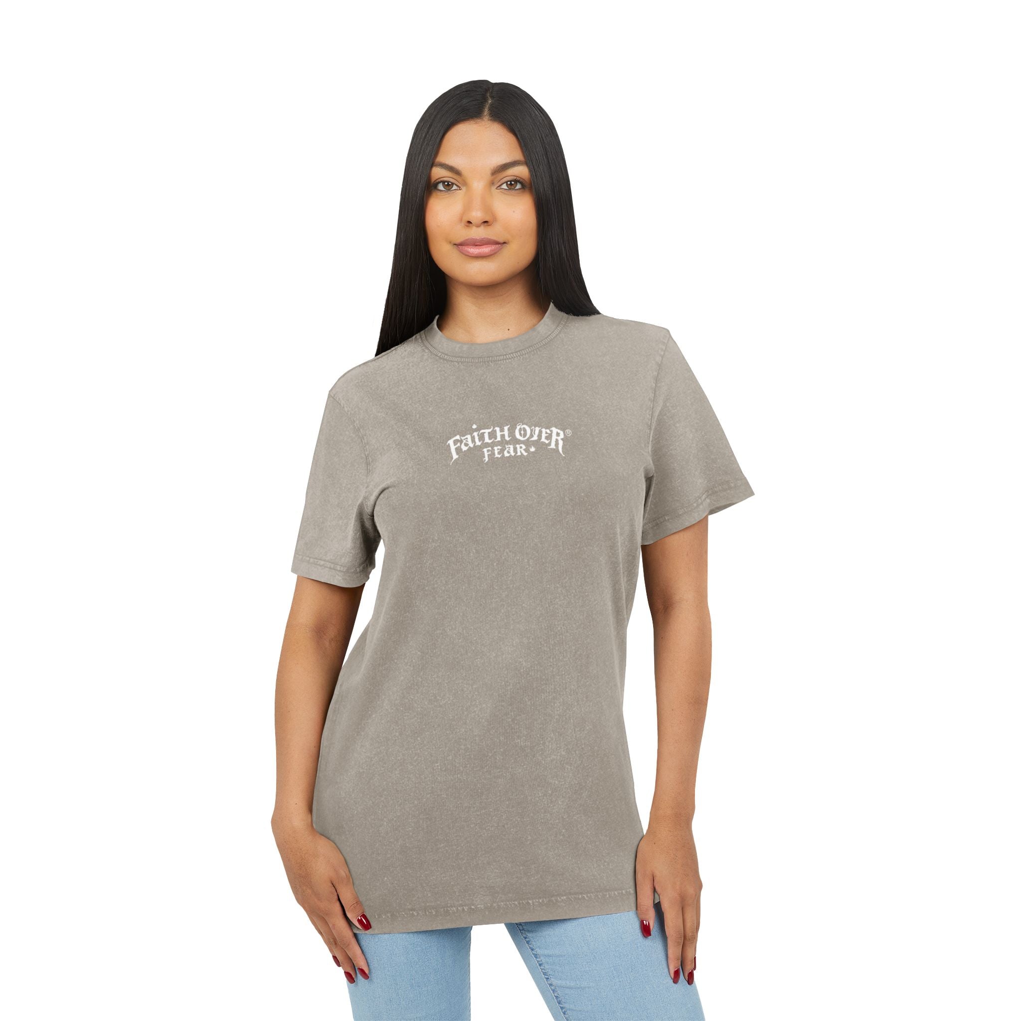 Faith over Fear (White) - Acid Washed Tee