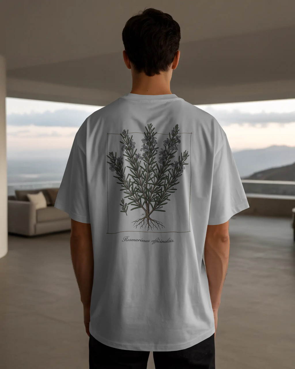 Botanical Rosemary Tee - Minimal Herb Illustration - Heavy Cotton T-Shirt